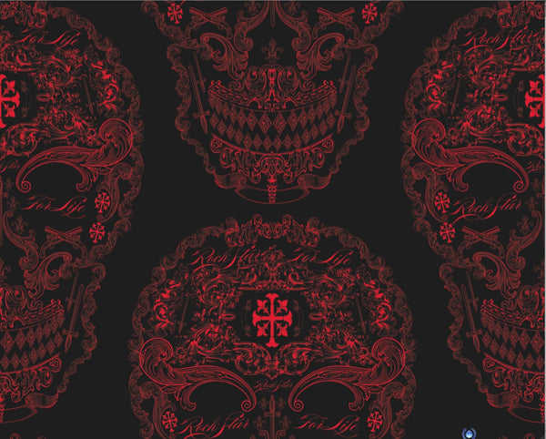 Rock and Roll Skulls Fantastic Stars - Black - Pattern Design La Gothic | Architectural Wallcoverings