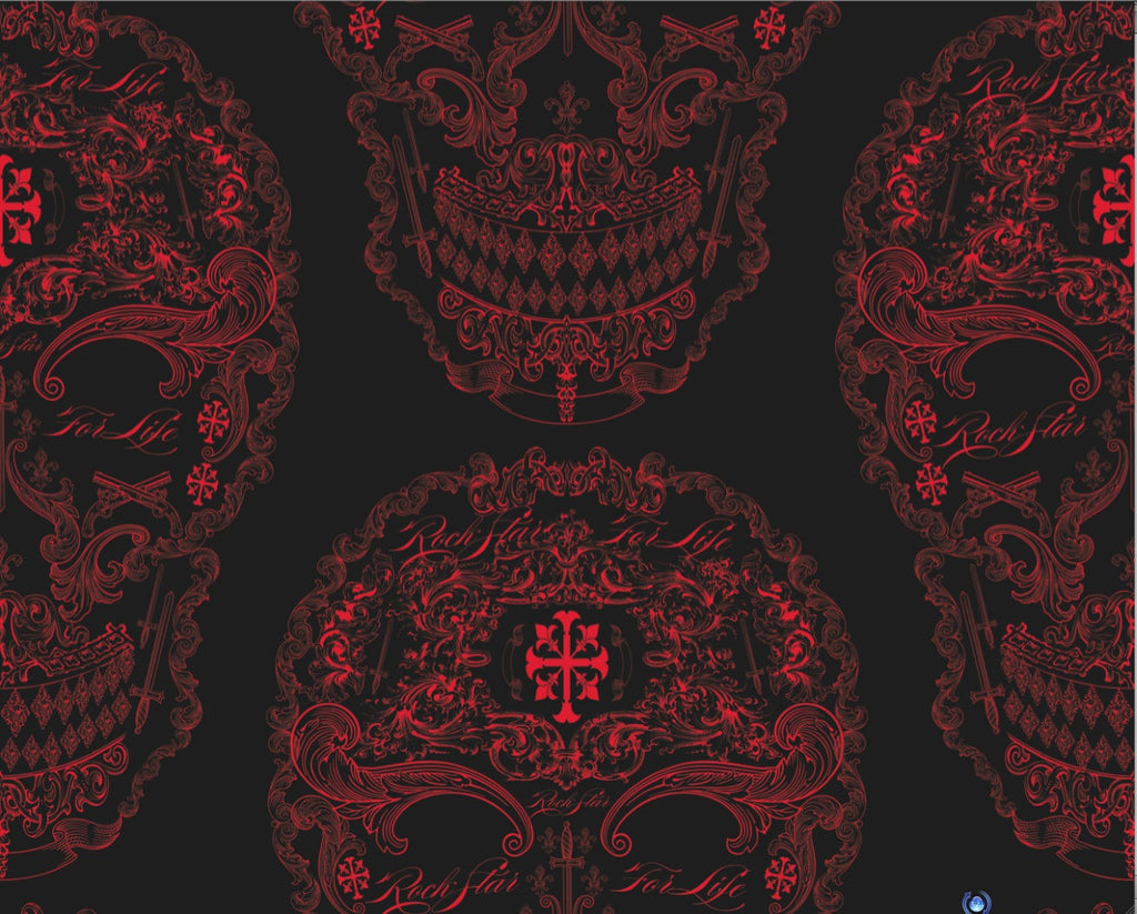Rock and Roll Skulls Fantastic Stars - Black - Pattern Design La Wallcovering | DW Bespoke Studios