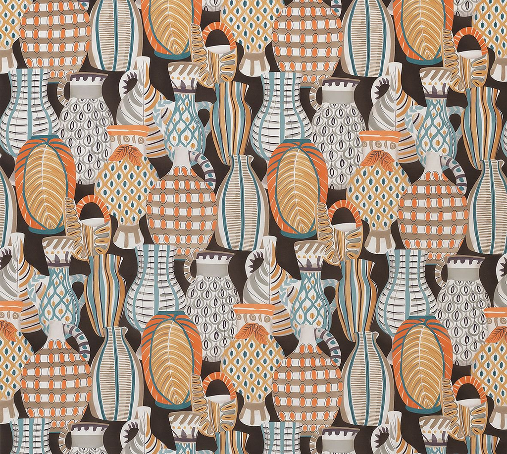 DWCY-900157 Nina Campbell Fabric Deep Brown designer-wallcoverings-los-angeles