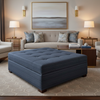Fine Horizontal Stripes Deep Indigo Upholstered Ottoman | Architectural Fabrics