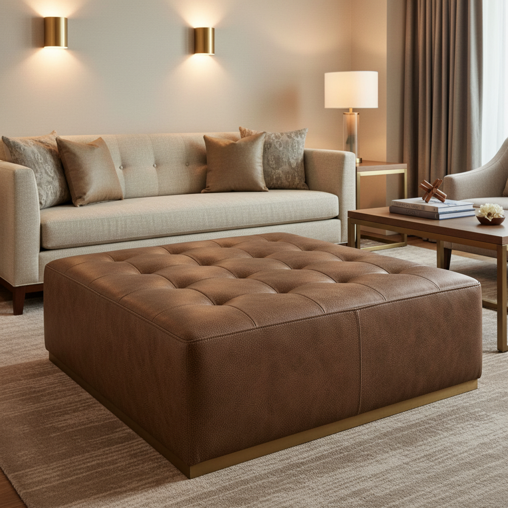 Vieques - Cognac Upholstered Ottoman | Architectural Fabrics