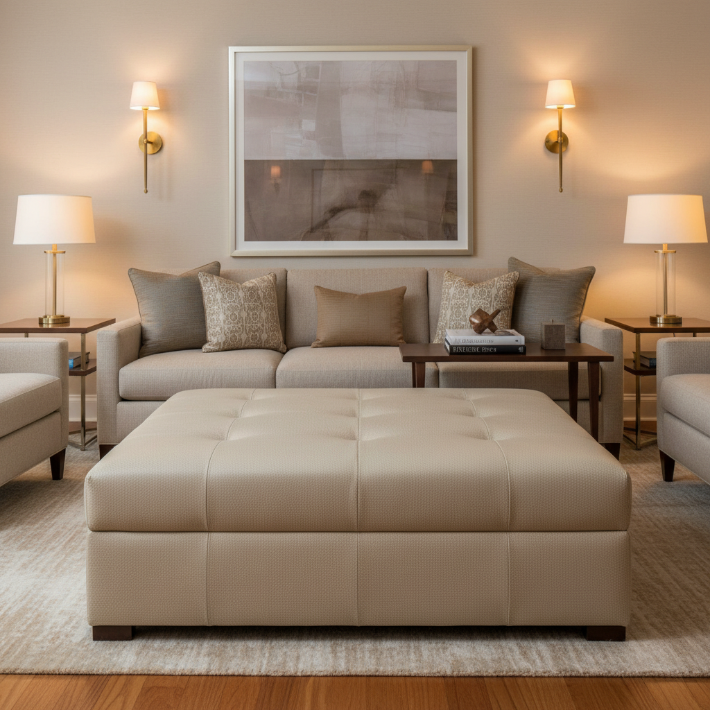 Turquoise Bay - Oat Upholstered Ottoman | Architectural Fabrics