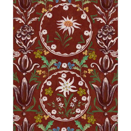 Edelweiss Burgundy - Green, Yellow, Red, Burgundy, Ivory Wallcovering | Mind the Gap