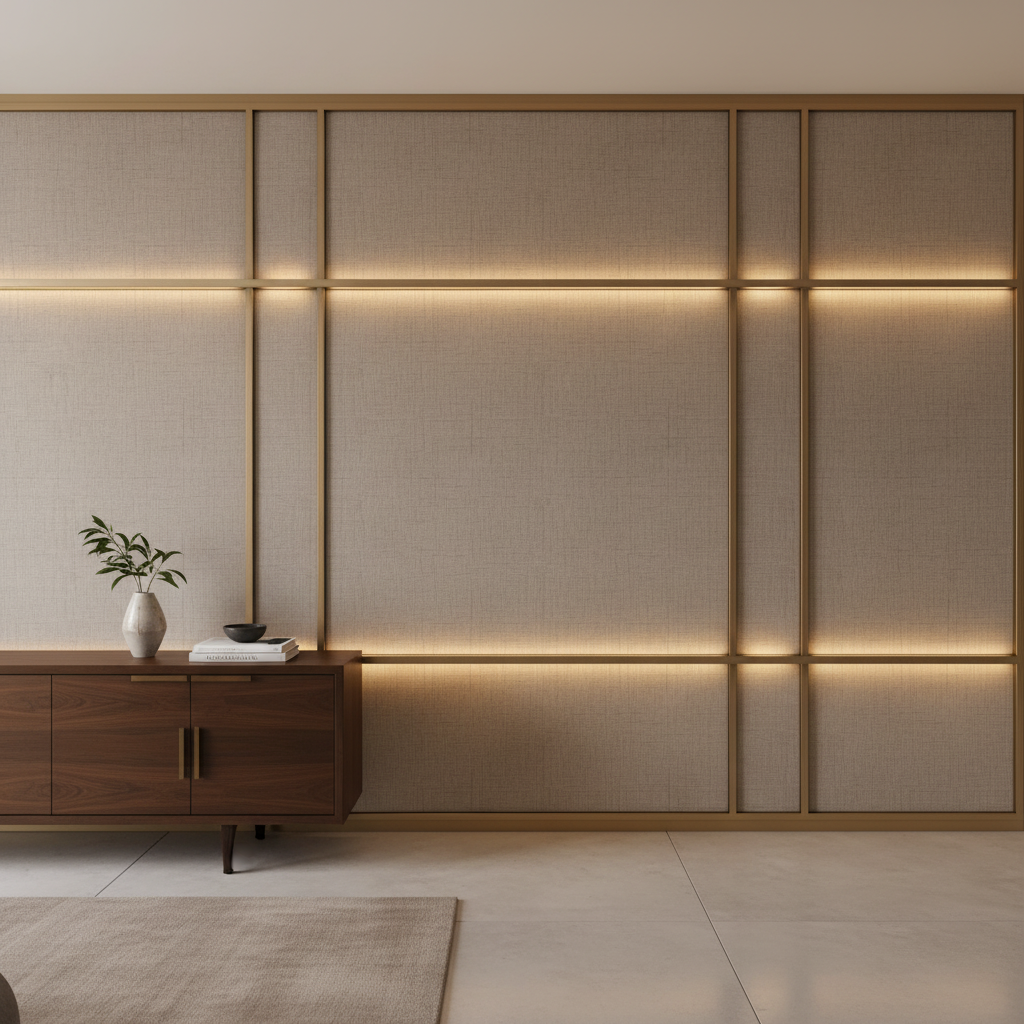 Brushed Linen Weave Soft Taupe Upholstered Wall Panel | Architectural Fabrics