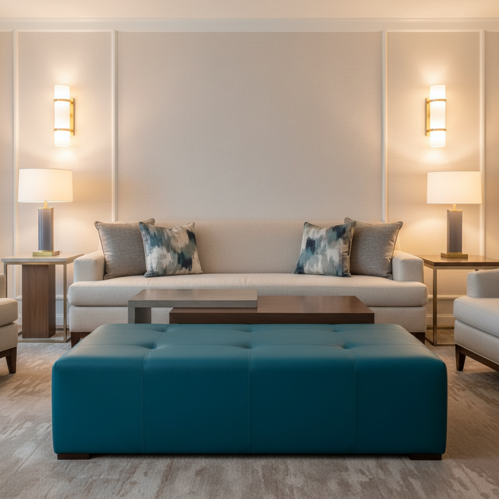 Aarden - Teal Tide Silicone Hybrid Upholstered Ottoman | Architectural Fabrics