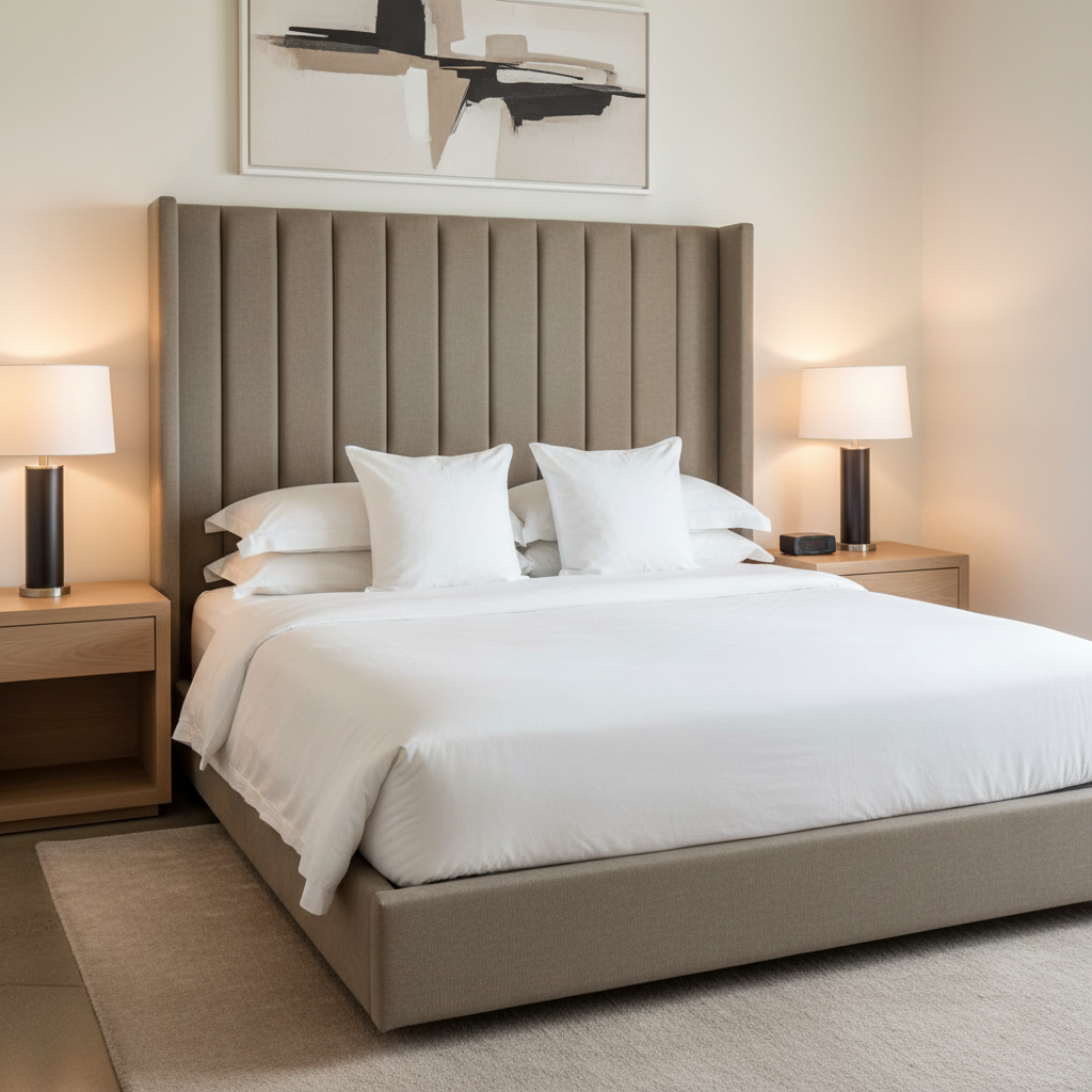 Smooth Pebble Grain Mushroom Taupe Upholstered Headboard | Architectural Fabrics
