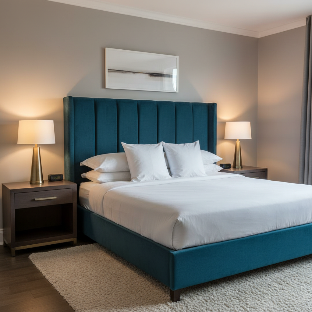 Crushed Velvet Texture Deep Teal Upholstered Headboard | Architectural Fabrics