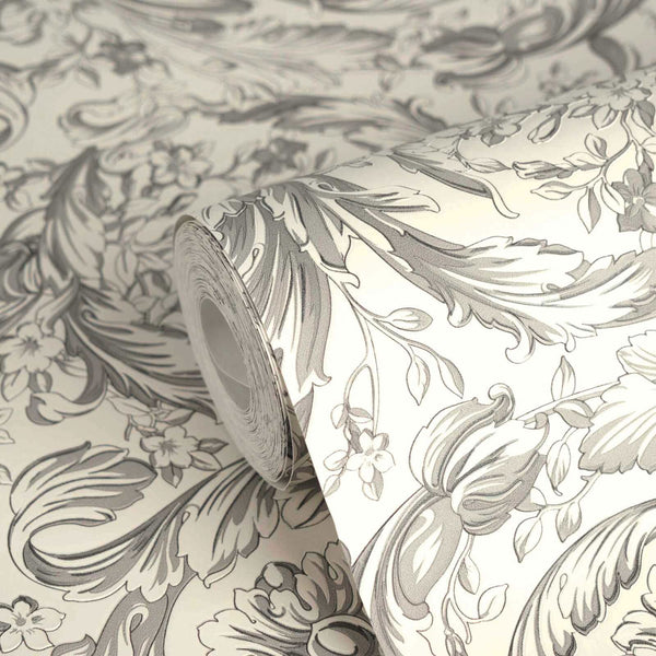 Barocco Grey Cream Wallcovering | Versace
