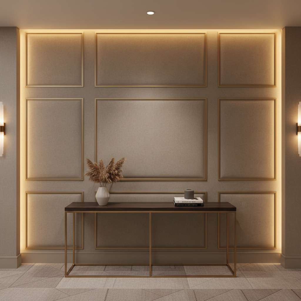 Smooth Pebble Grain Soft Taupe Upholstered Wall Panel | Architectural Fabrics