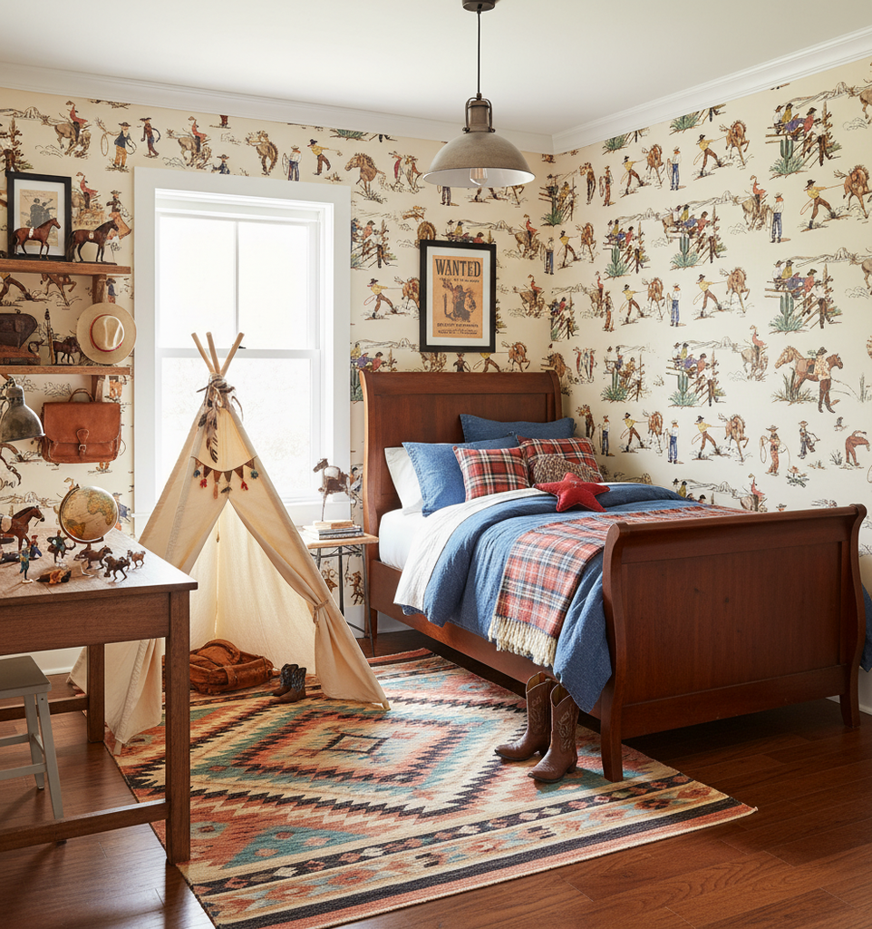 The Original Yeeha 1950's Cowboy Retro | Architectural Wallcoverings - Boys Adventure Bedroom Room Setting