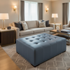 Smooth Pebble Grain Dusty Denim Upholstered Ottoman | Architectural Fabrics