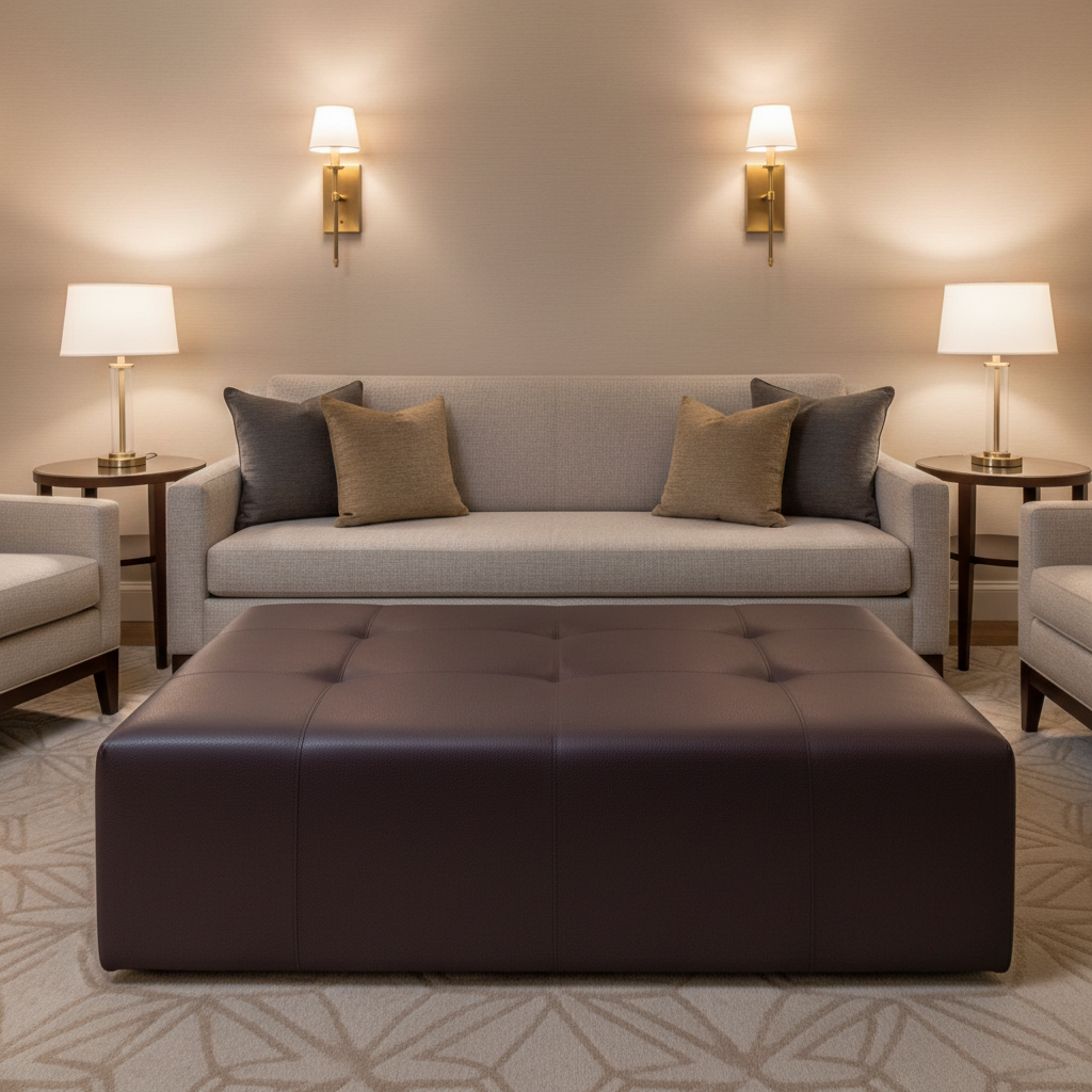 Fine Pebble Grain Deep Plum Upholstered Ottoman | Architectural Fabrics