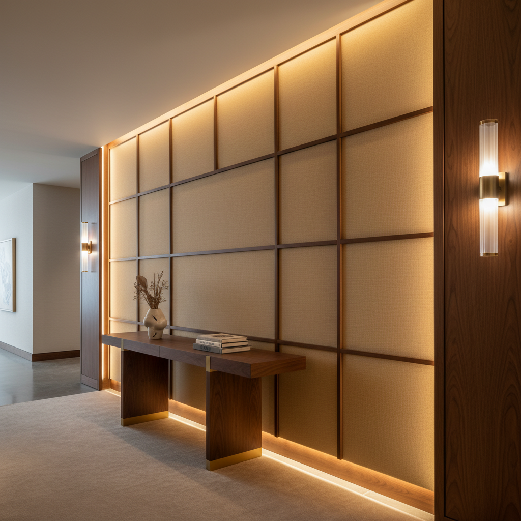 Subtle Textured Surface Golden Sand Upholstered Wall Panel | Architectural Fabrics