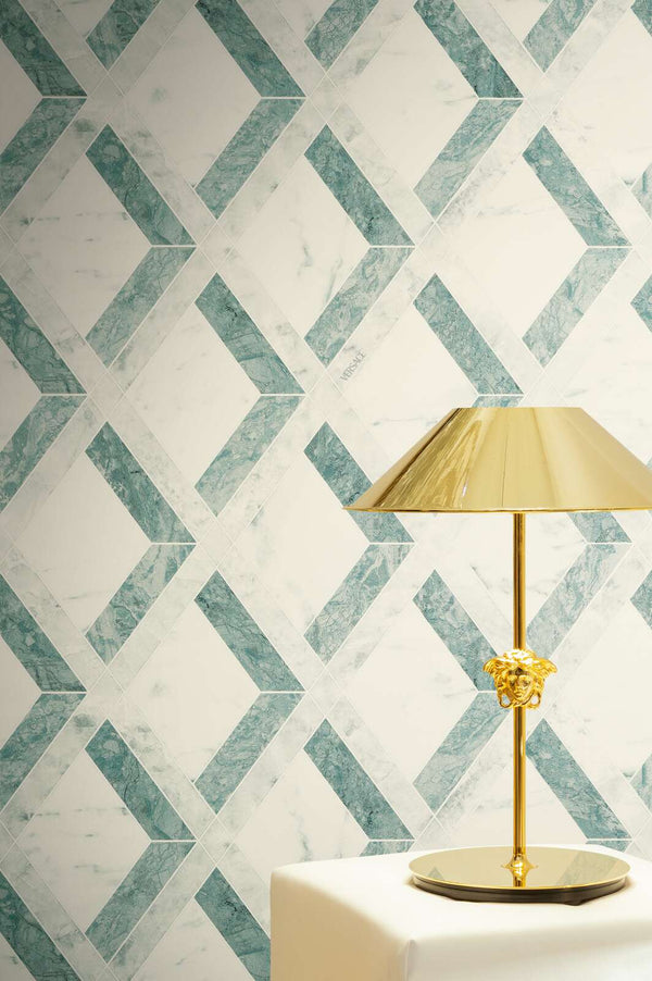 Marble Diamond Green, White Wallcovering | Versace