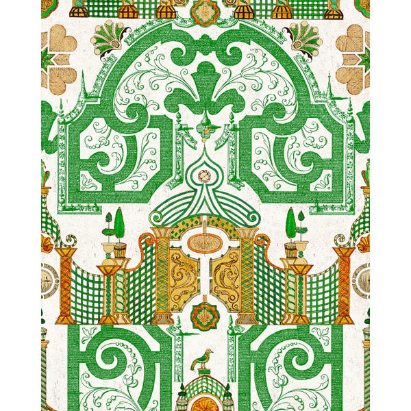 Emperor’S Labyrinth - White, Green, Orange Wallcovering | Mind the Gap