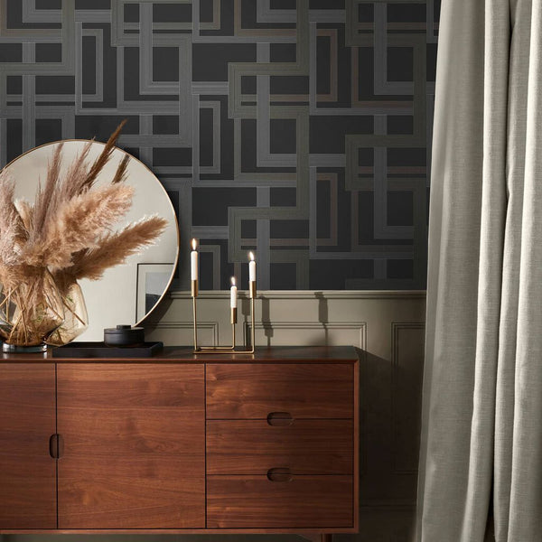 Entwine Charcoal Architectural Wallcovering Wallcovering | Graham & Brown