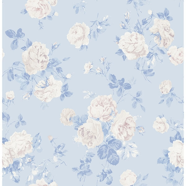 Everblooming Rosettes Whisper Blue Cabbage Rose Bouquets Peel and Stick Wallcovering | Jeffrey Stevens