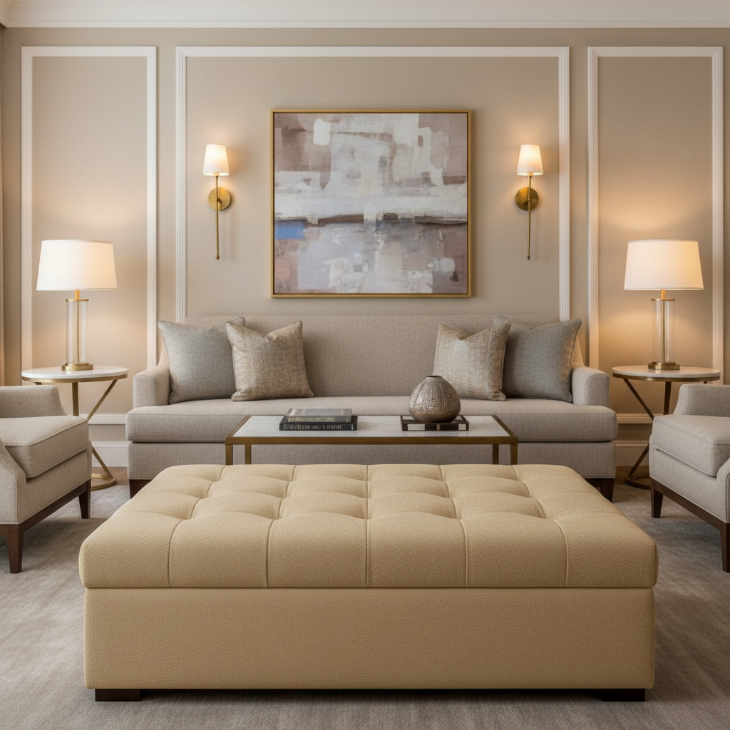 Vivace Reef - Moonbeam Upholstered Ottoman | Architectural Fabrics