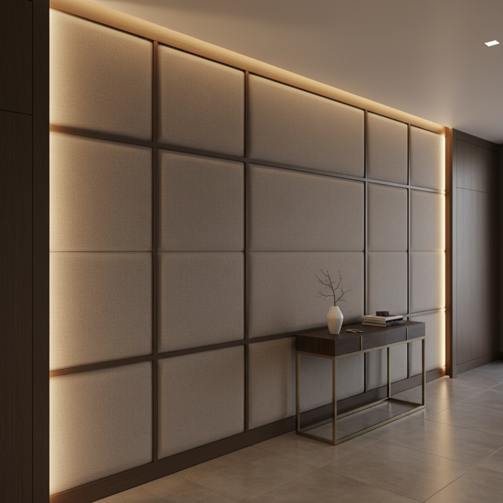 Subtle Pebble Grain Soft Taupe Upholstered Wall Panel | Architectural Fabrics
