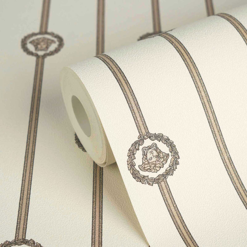 I Love Baroque Medusa Stripe Cream Gold Versace Home Wallcovering