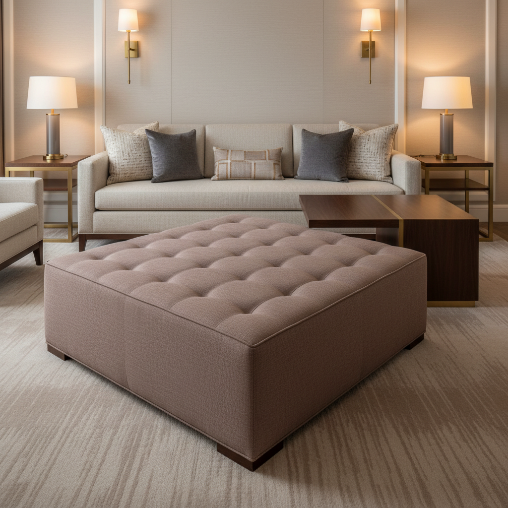 Smooth Matte Texture Mauve Taupe Upholstered Ottoman | Architectural Fabrics