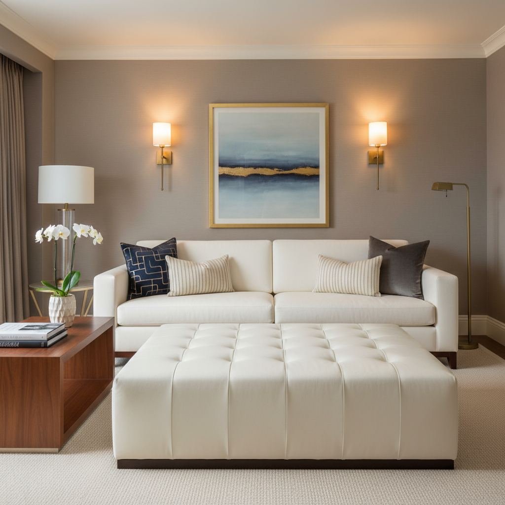 Hillsville Blanco Upholstered Ottoman | Architectural Fabrics