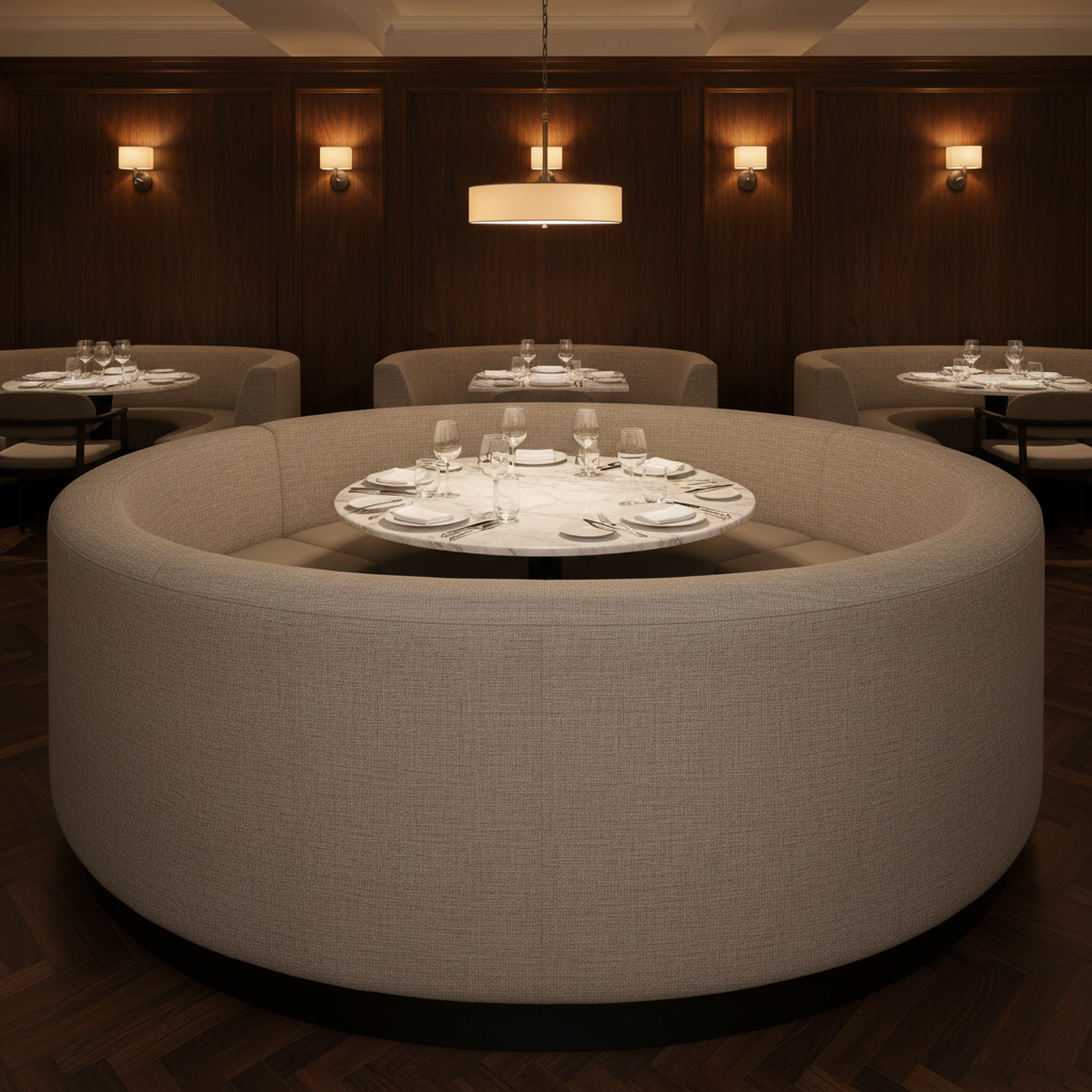 Fine Woven Texture Soft Taupe Upholstered Banquette | Architectural Fabrics