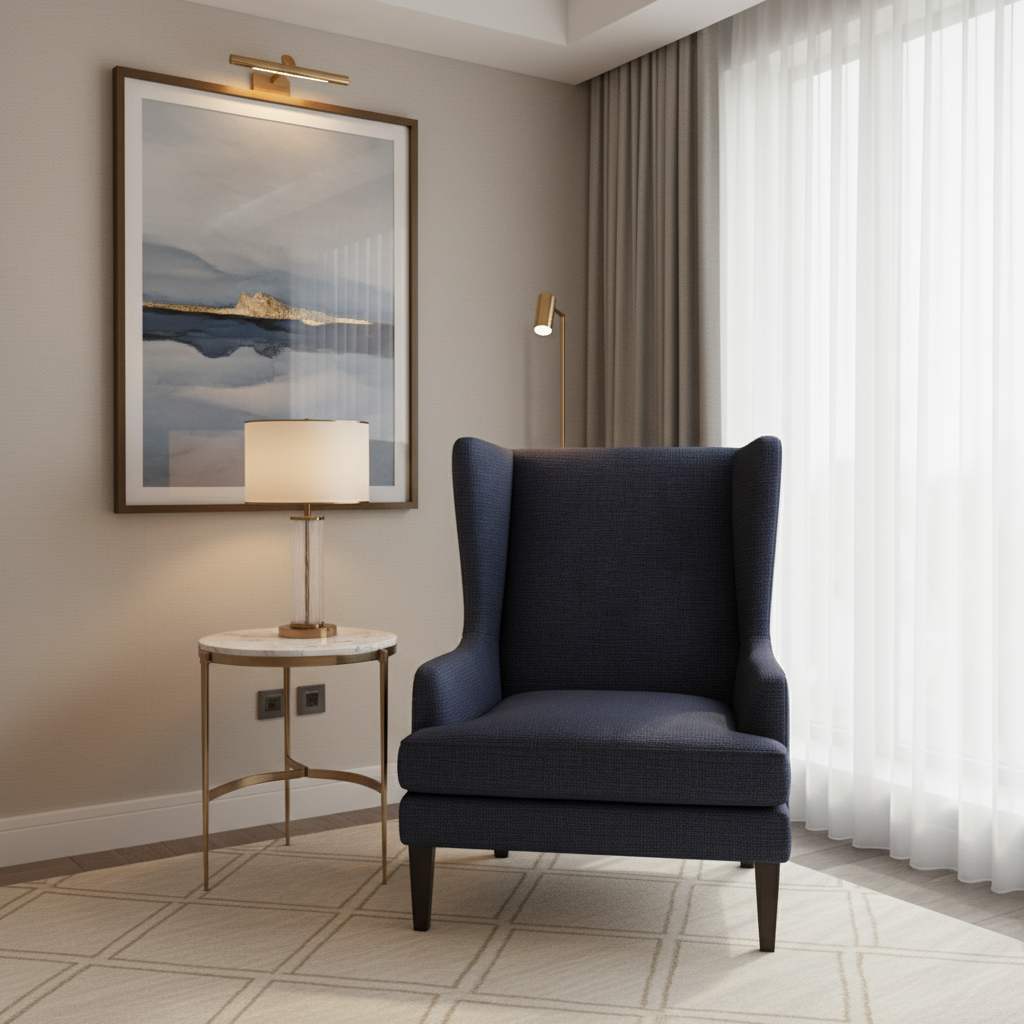 Fine Linen Weave Deep Indigo Upholstered Chair | Architectural Fabrics
