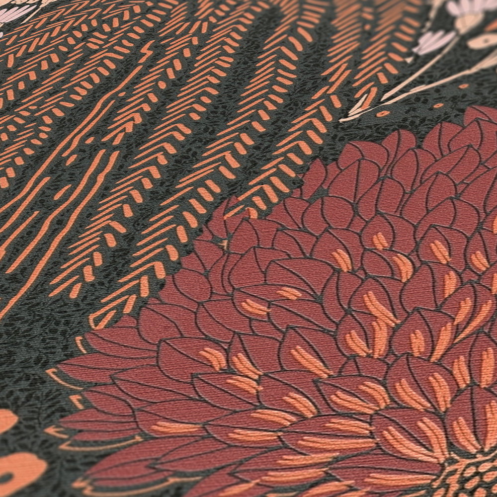 Famous Garden Black, Cream, Orange, Pink, Red Wallcovering | AS Creation
