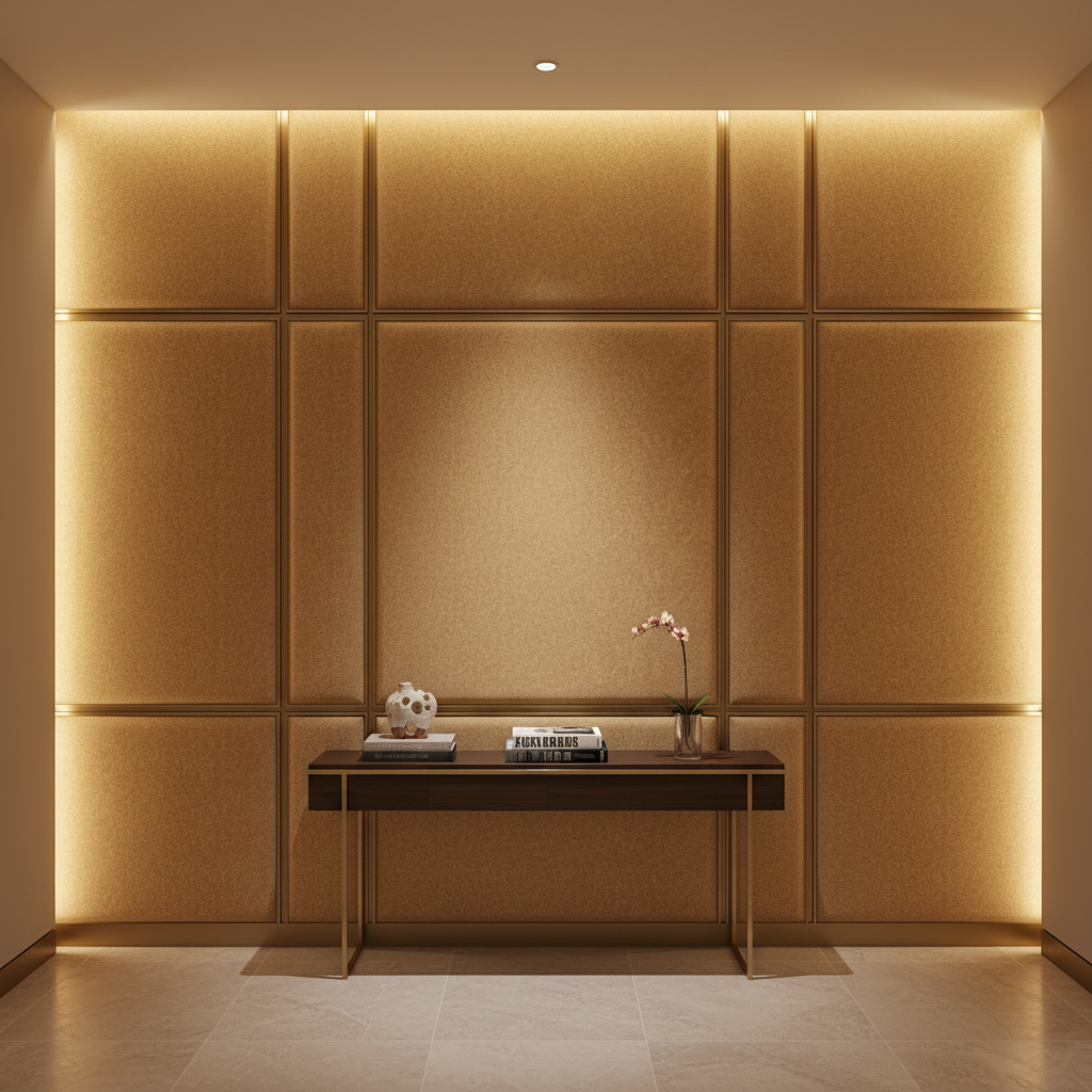 Fine Pebble Grain Golden Tan Upholstered Wall Panel | Architectural Fabrics
