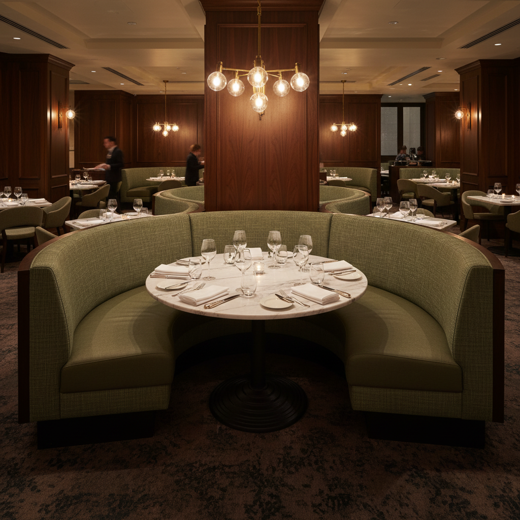 Woven Crosshatch Texture Olive Drab Upholstered Banquette | Architectural Fabrics