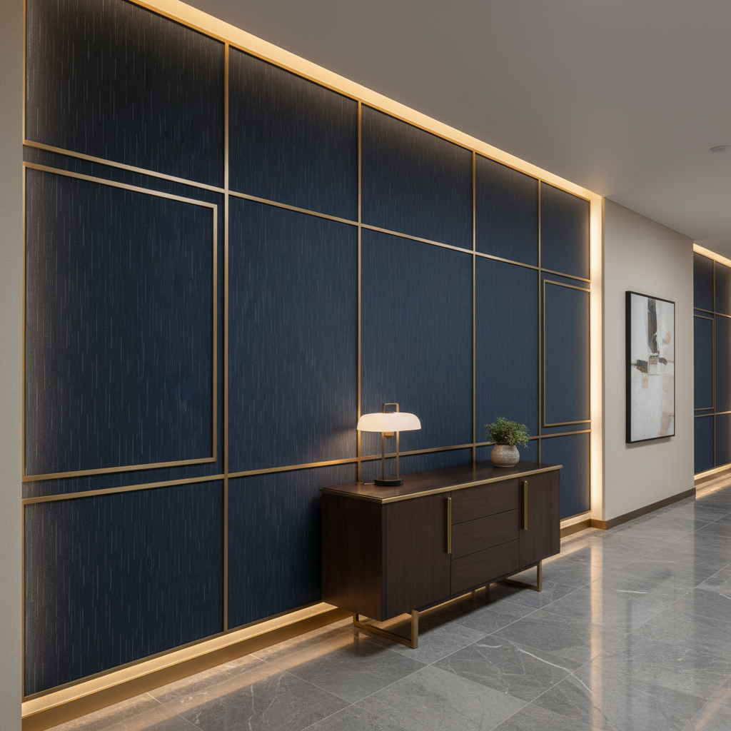 Stitchwork Bay - Indigo Upholstered Wall Panel | Architectural Fabrics