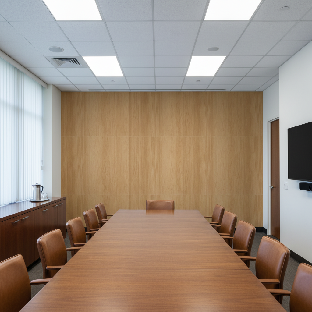 Biscay Bay Caramel Wood Grain | Hollywood Wallcoverings - Conference Room commercial room setting