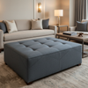 Woven Linen Texture Slate Blue Upholstered Ottoman | Architectural Fabrics