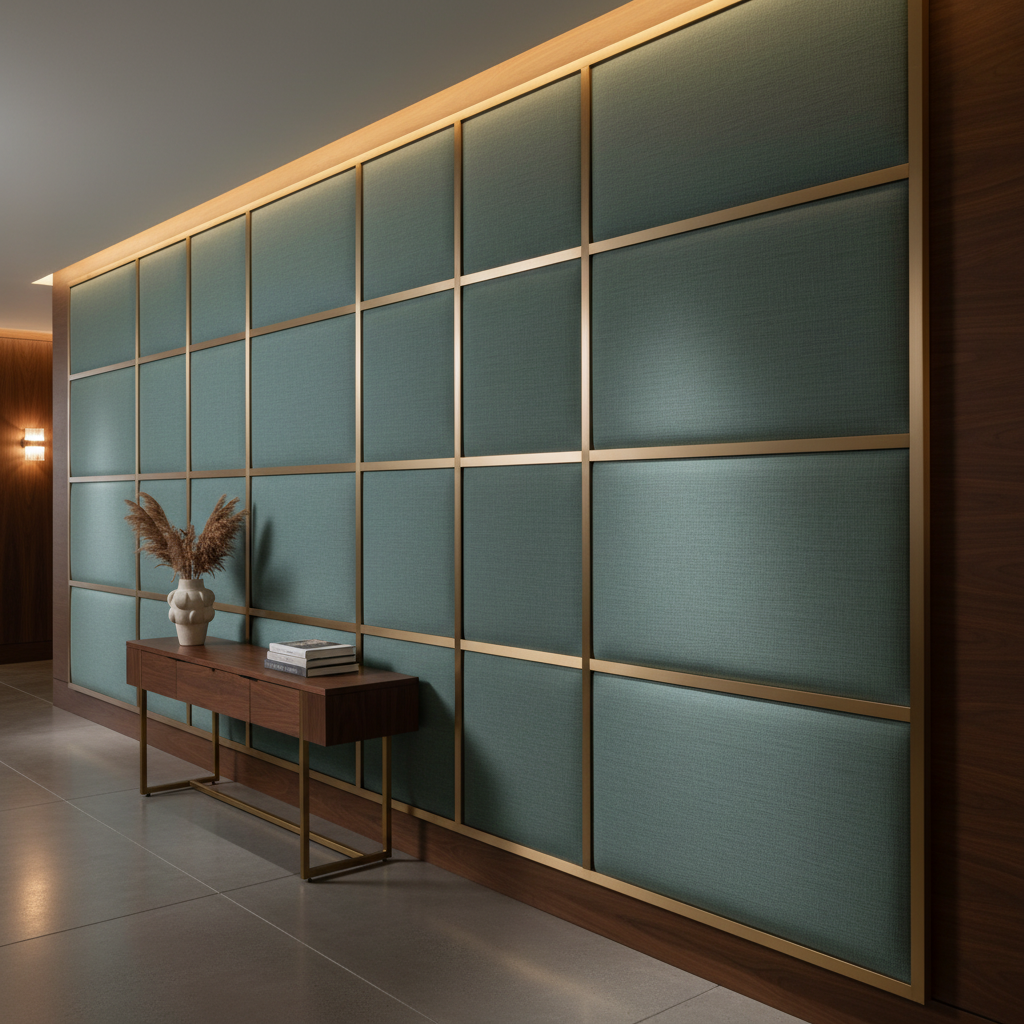 Woven Linen Texture Dusty Teal Upholstered Wall Panel | Architectural Fabrics
