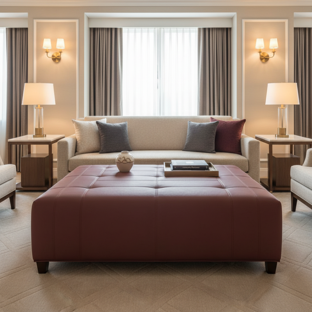 Maho Bay - Ruby Upholstered Ottoman | Architectural Fabrics