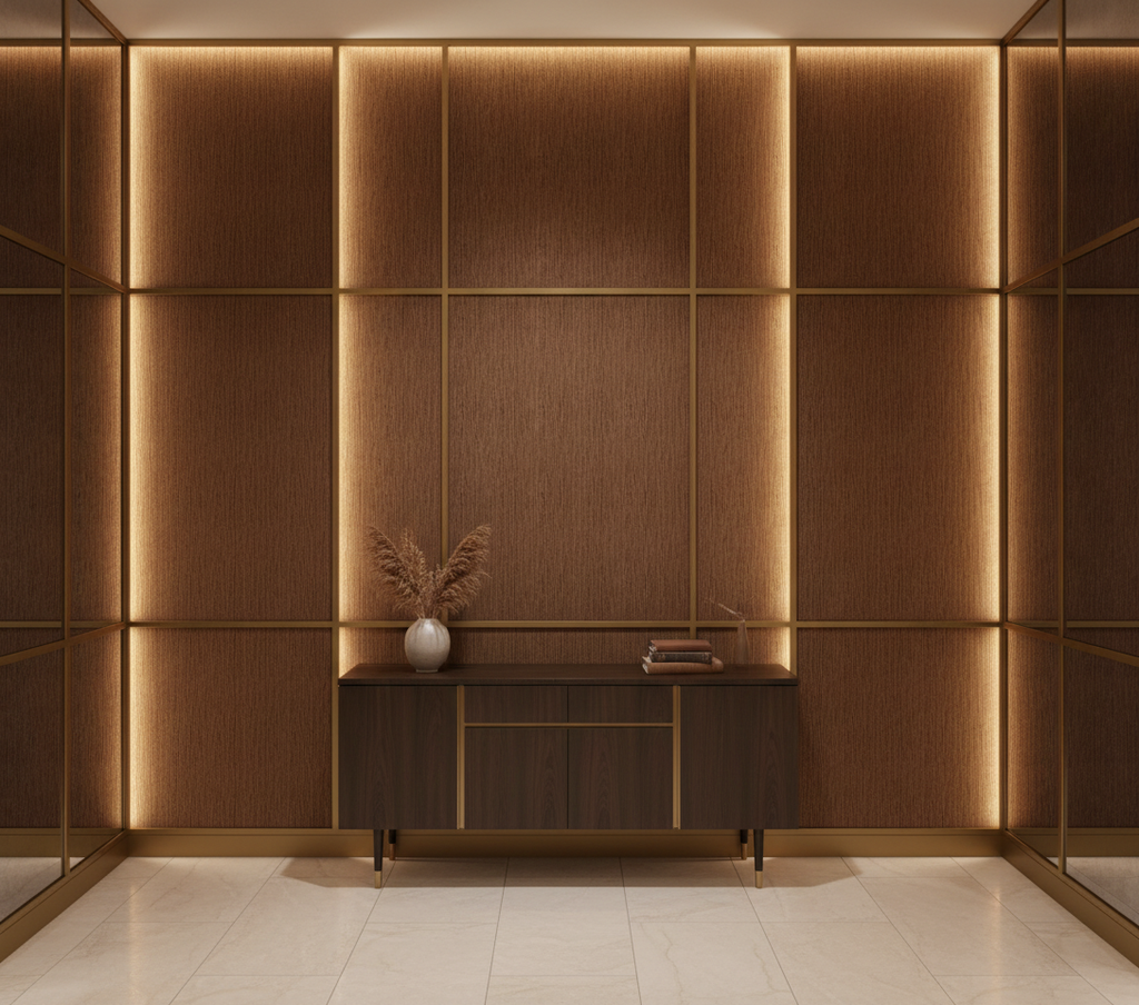 BANDOLIER - Cocoa Bean Faux Leather Upholstered Wall Panel | Architectural Fabrics