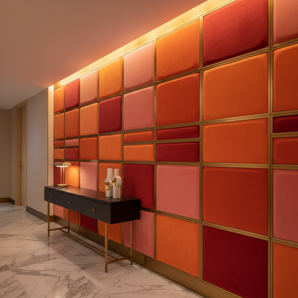 Ultrasuede  Nectarine Orange, Pink, Red Upholstered Wall Panel | Ultrasuede Upholstery