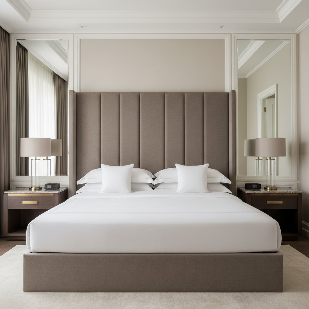 Subtle Textured Solid Muted Taupe Upholstered Headboard | Architectural Fabrics