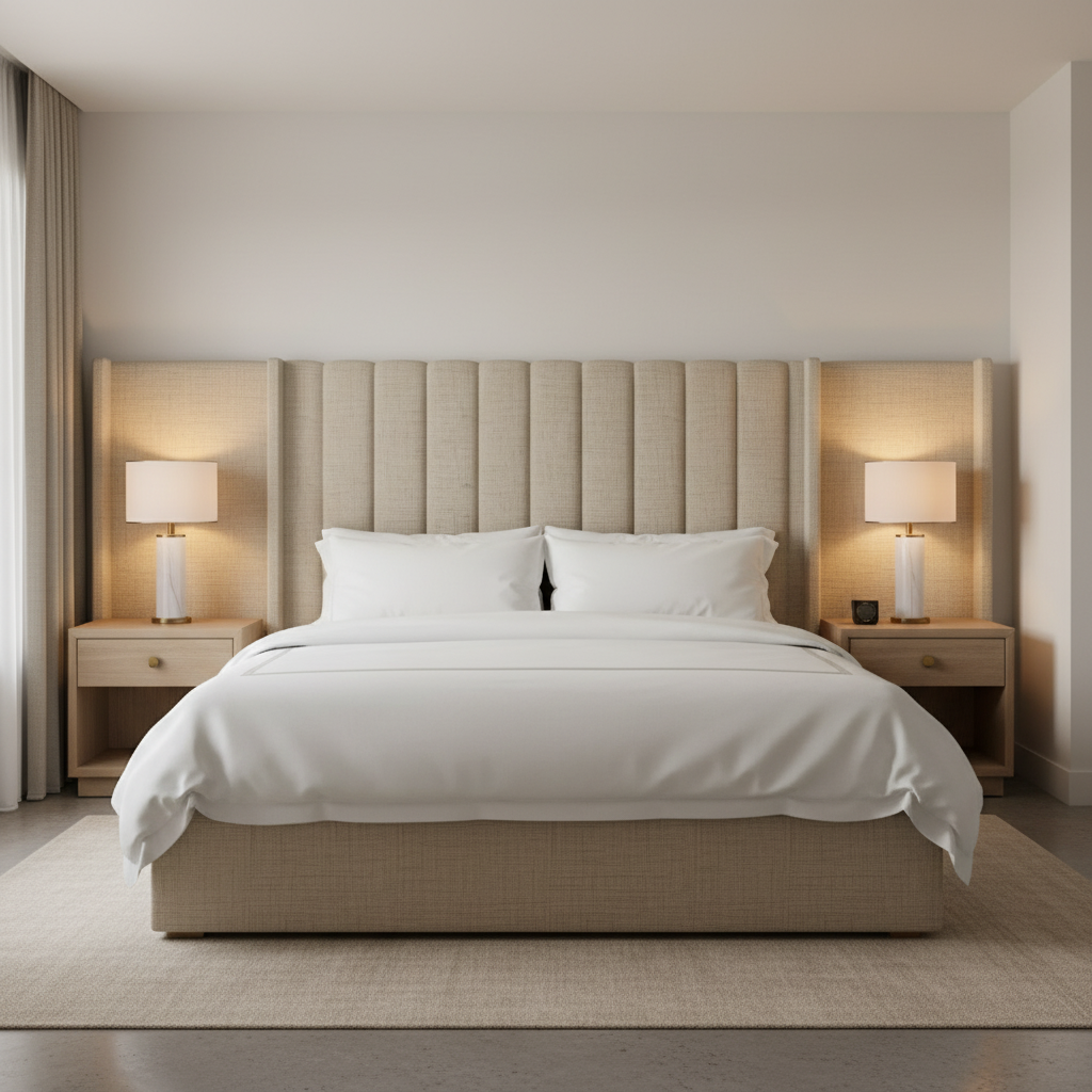 Brushed Linen Weave Natural Linen Upholstered Headboard | Architectural Fabrics