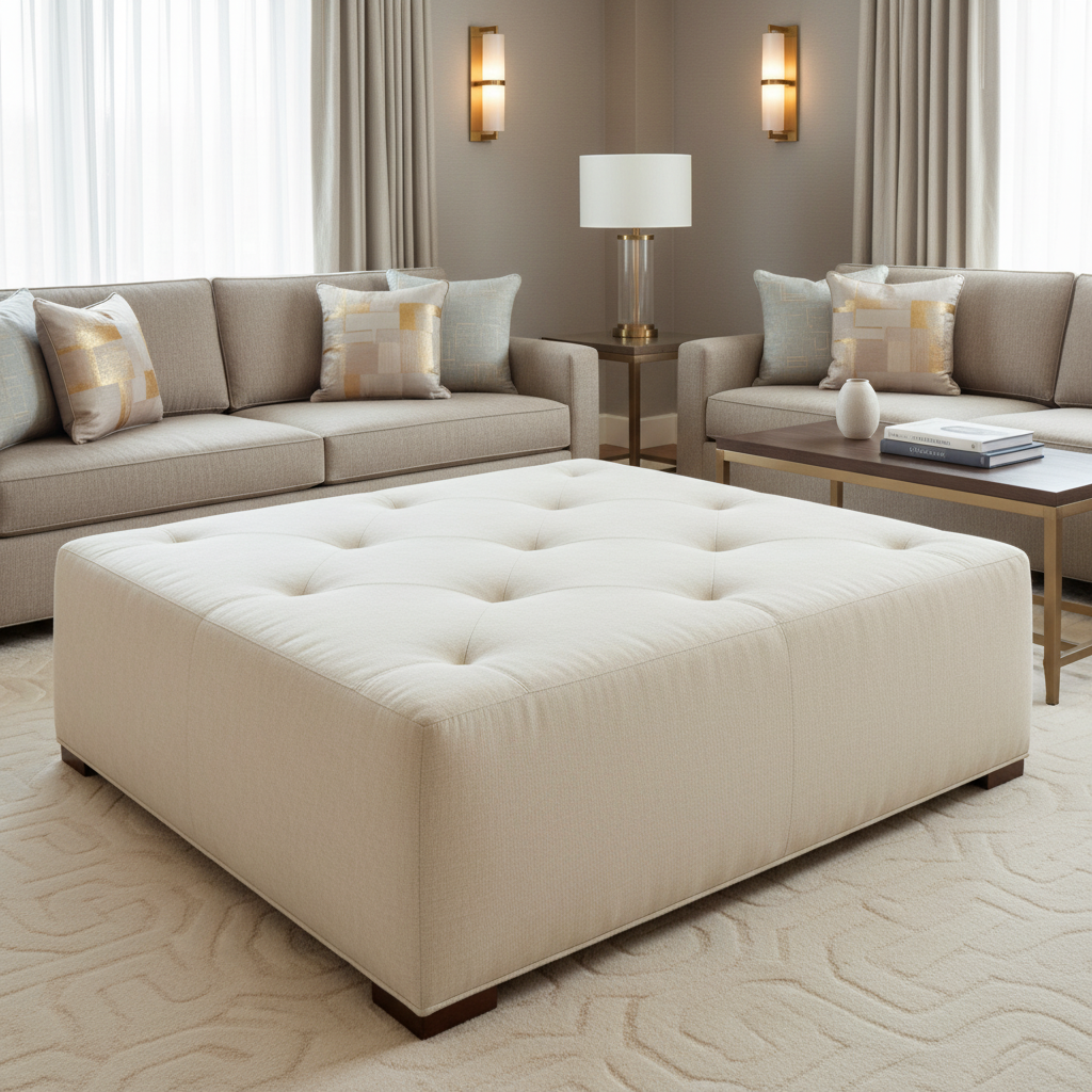 Vintage Harbor - White Upholstered Ottoman | Architectural Fabrics