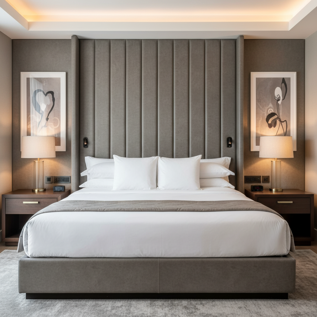 Fine Pebble Grain Charcoal Grey Upholstered Headboard | Architectural Fabrics