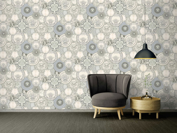 Art De La Table Silver Blue Grey Wallcovering | Versace