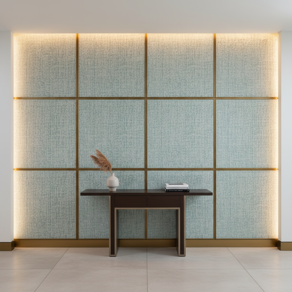 Woven Tweed Texture Aqua Mist Upholstered Wall Panel | Architectural Fabrics
