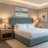 Smooth Pebble Grain Dusty Teal Upholstered Headboard | Architectural Fabrics