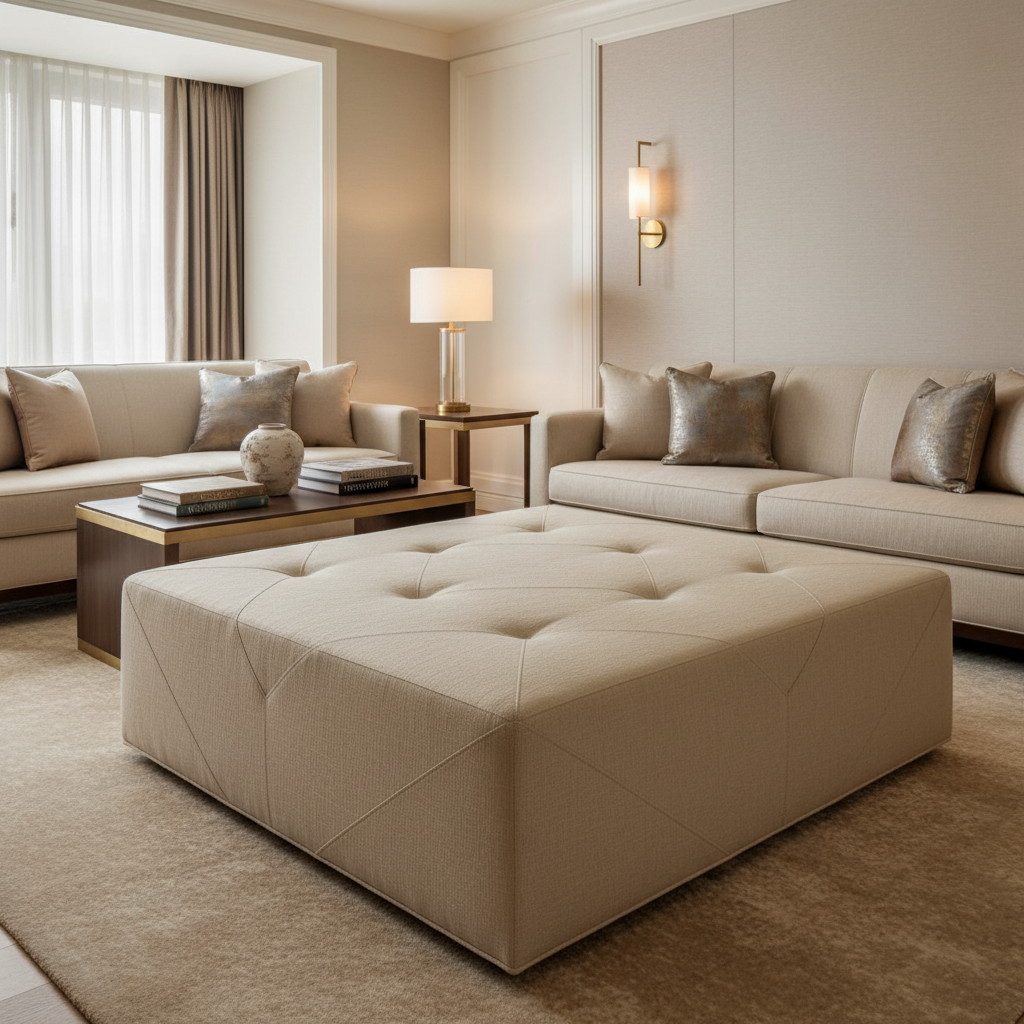 Peter Island - Oat Upholstered Ottoman | Architectural Fabrics