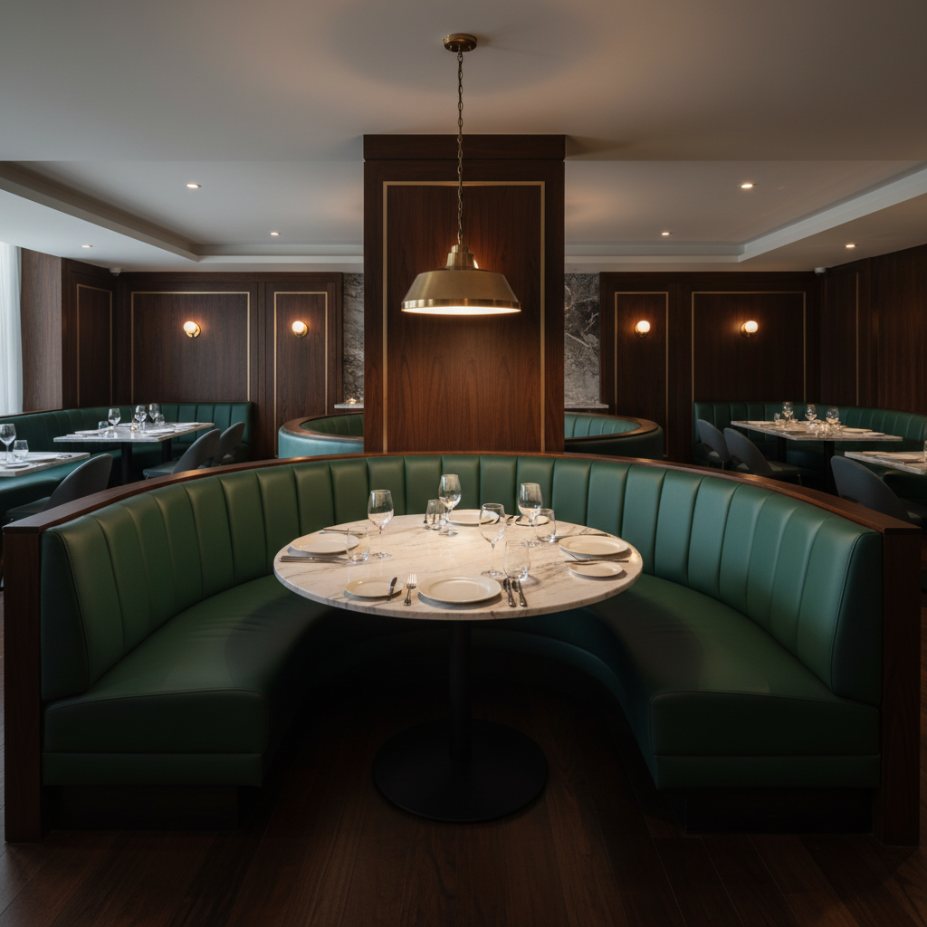 Smooth Leather Grain Deep Evergreen Upholstered Banquette | Architectural Fabrics