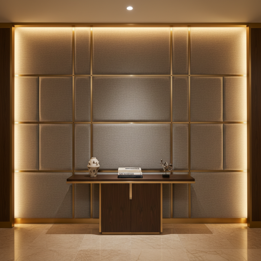 Monterey Mercury Transitional Taupe & Ecru Upholstered Wall Panel | Architectural Fabrics