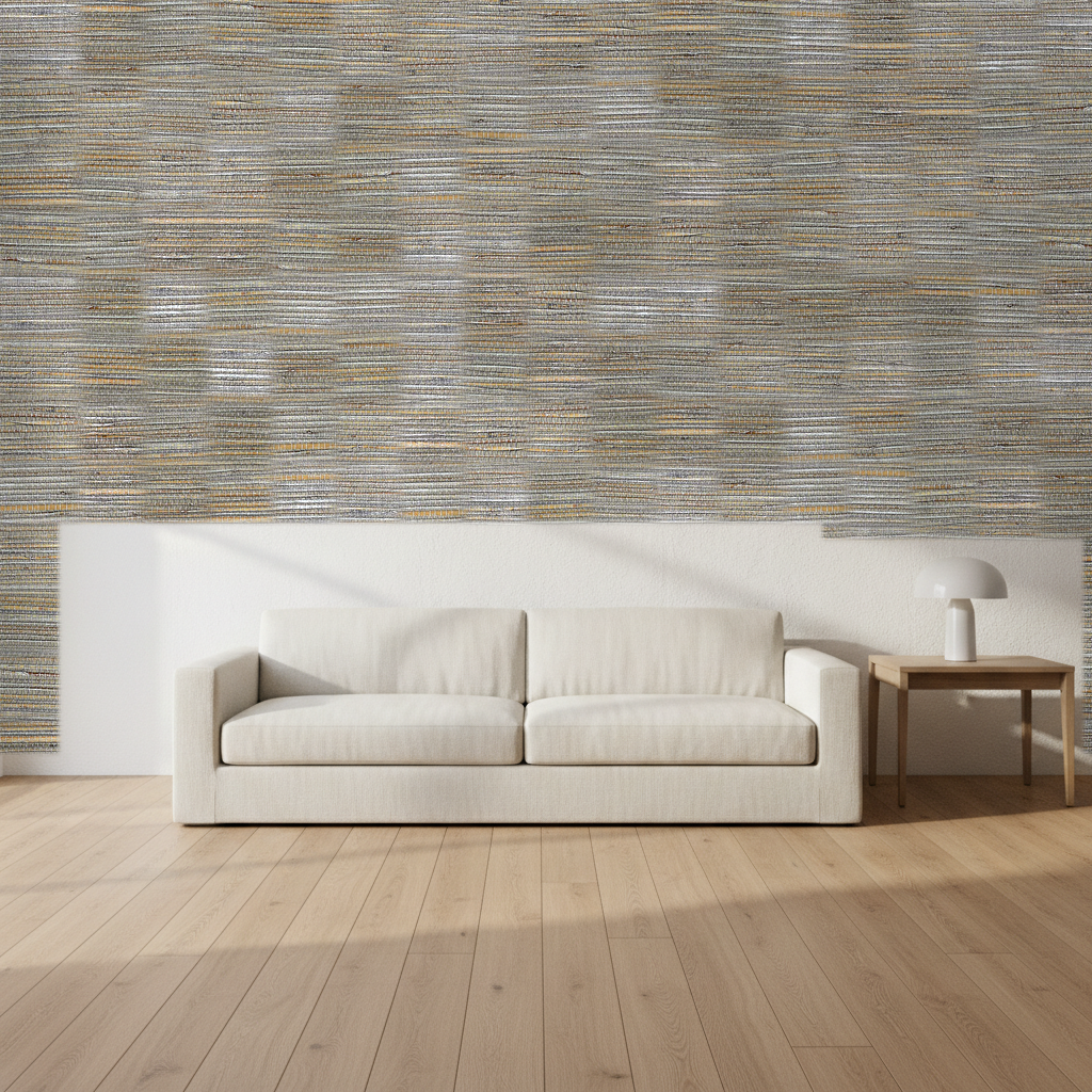 Nantucket Grasscloth Multi Silver Wallcovering | Phillipe Romano room setting