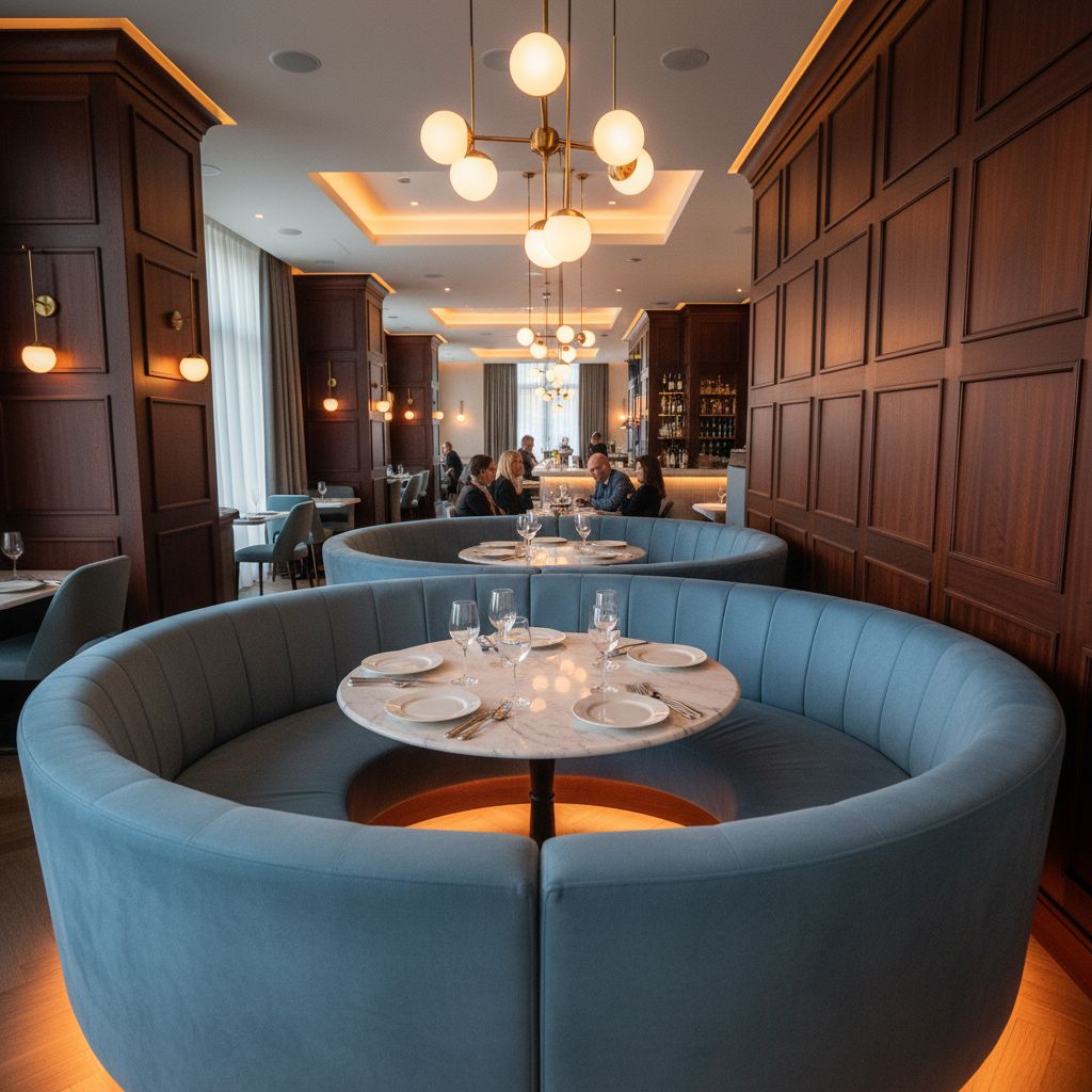 Ultrasuede Blue-Daisy -  Light Blue Upholstered Banquette | Ultrasuede Upholstery